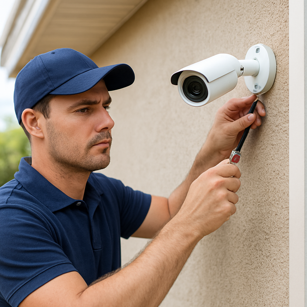Professional CCTV camera installation on home exterior