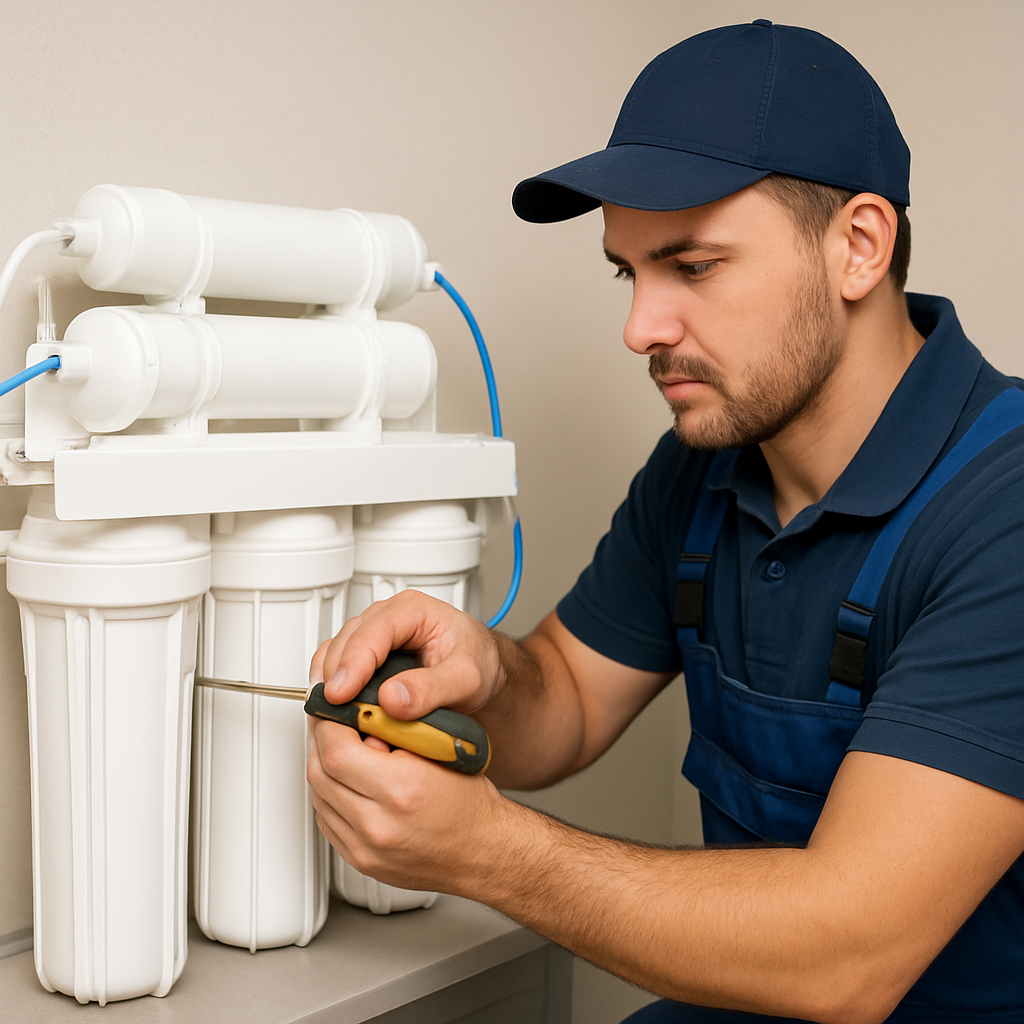 RO repair technician servicing water purifier